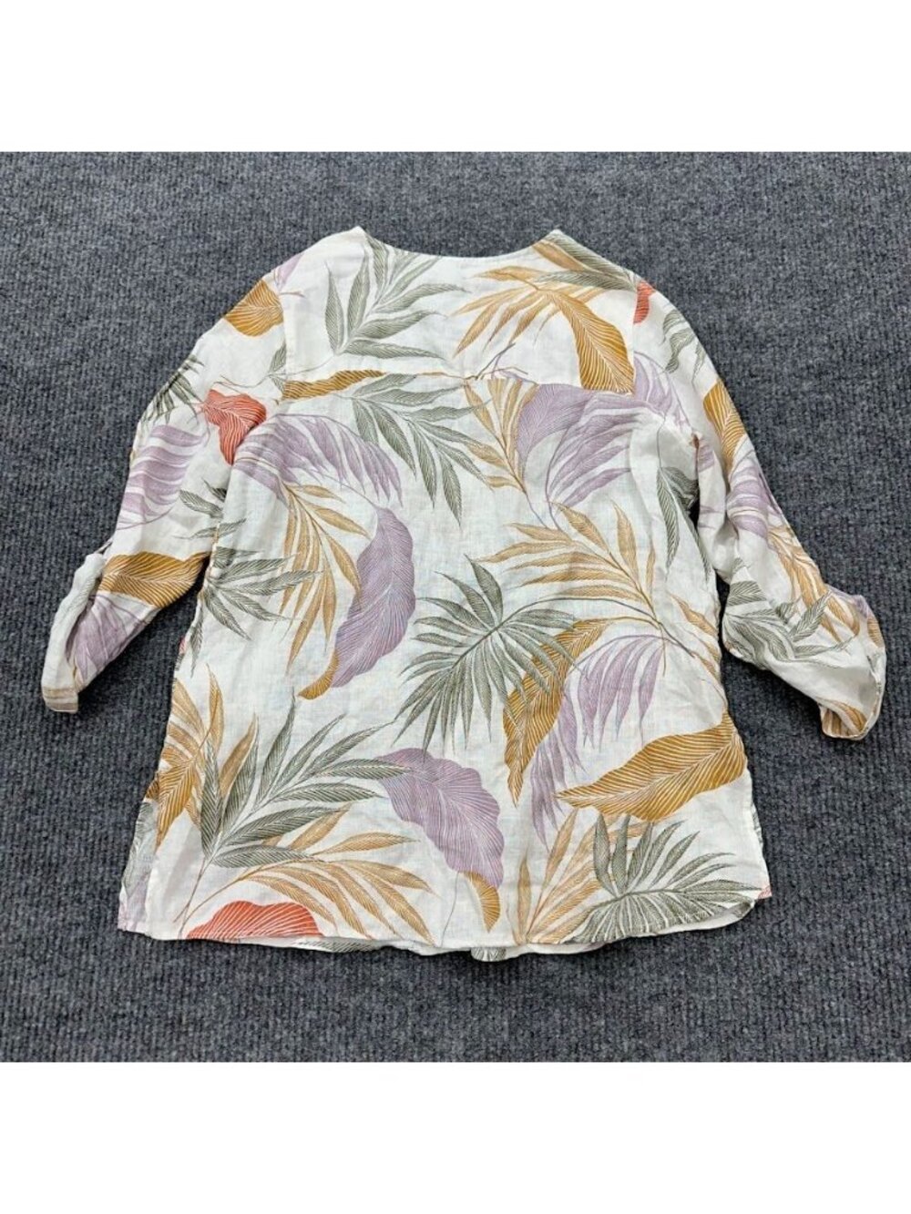 Tahari 100% Linen Long Sleeve Button Up Tunic Shirt Tropical Leaf Womens 1X NEW - Picture 7 of 7